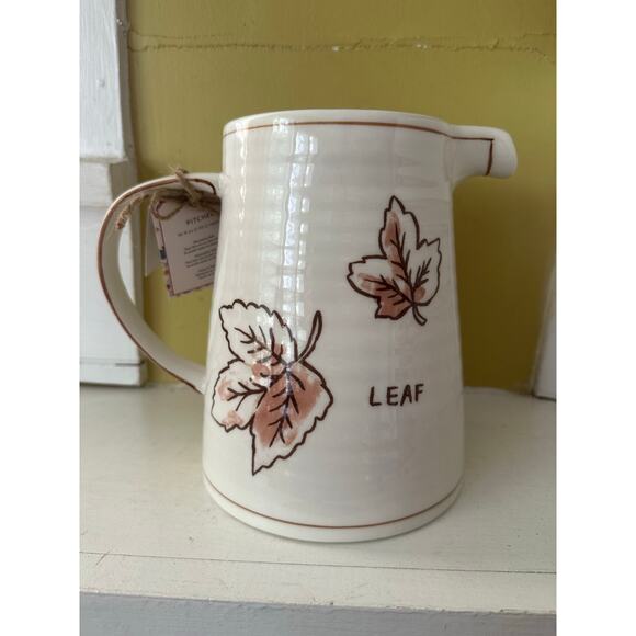NWT Molly Hatch Leaf Leaves Harvest 56 Ounce Ceramic Pitcher - Picture 2 of 13